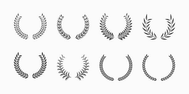 Set of elegant laurel wreath icons in various styles, symbolizing victory, achievement, awards, honor, and classic decorative elements on a clean background.
