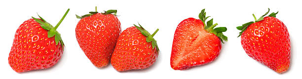 Set fresh strawberries isolated on white background. Juicy berry