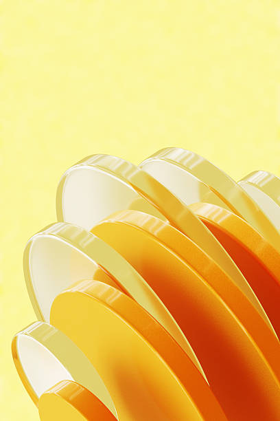 Abstract Yellow and Orange 3D Layered Circles Background With Glossy Minimal Design and Copy Space