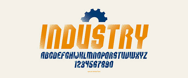 Halftone dotted futuristic cyberpunk font for logos and posters, vector brutal industrial typeface alphabet letters and numbers, urban technic future typography, italic version.