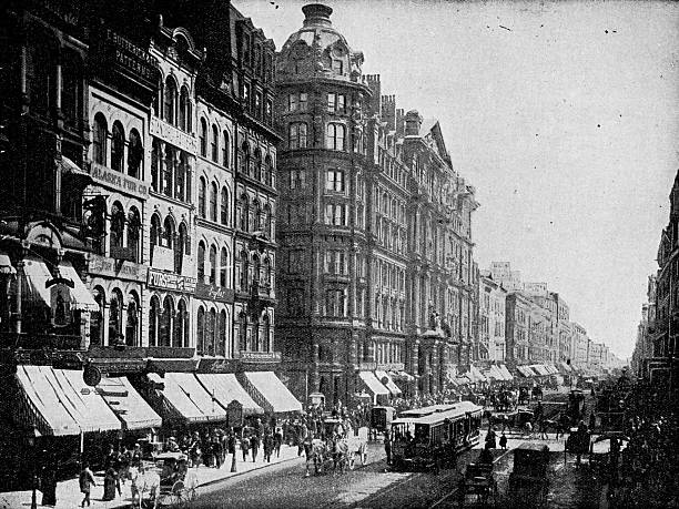 The second Palmer House Hotel in downtown Chicago, Illinois, USA. Vintage etching circa 19th century. The current Palmer House was built in the 1920s.