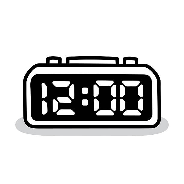 Vector illustration of a hand drawn black and white digital alarm clock against a white background.