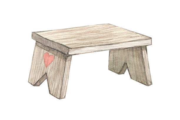 A watercolor wooden chair made from old planks with a small heart on the leg. A simple, rustic element for creating cozy scenes and compositions with a rural or farm theme.