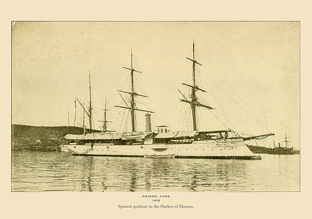 Spanish gunboat in the harbor of Havana. Historical Photograph of Havana, Cuba Published in 1898. Source: Original edition from my own archives. Copyright has expired on this artwork. Digitally restored.