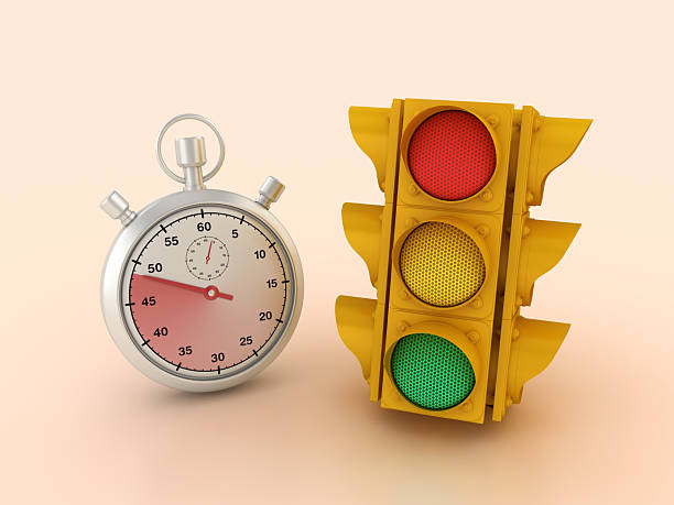 Stopwatch with Traffic Light - Color Background - 3D Rendering
