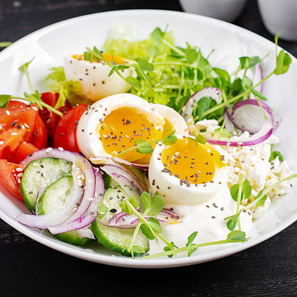 Balanced Diet Meal with Soft Eggs and Fresh Garden Vegetables
