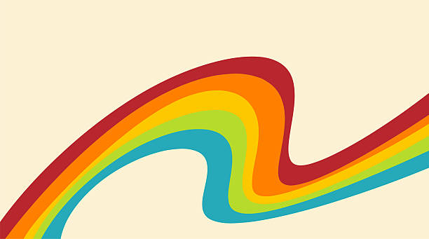 Retro 70s style abstract wavy background with rainbow colors. ​Vintage psychedelic liquid swirl pattern in warm earthy tones. ​Groovy aesthetic colorful wallpaper with bold curved shapes