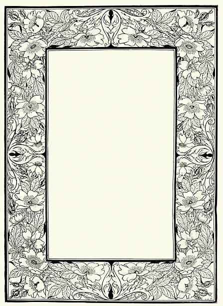 Victorian floral border picture frame design element, Flowers, Vintage illustration 19th Century 1893