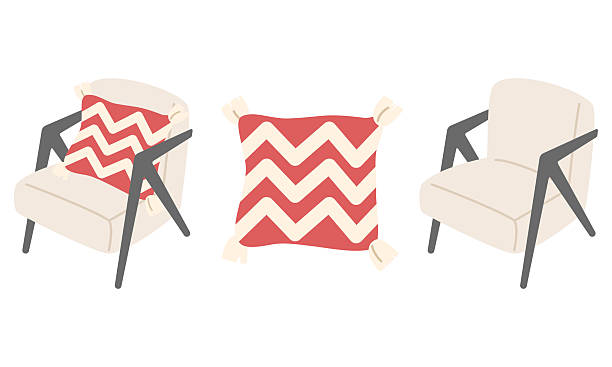 Modern White Armchair with Decorative Pillow Flat Illustration Set