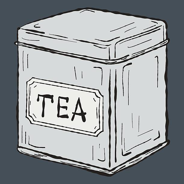 Artisan Hand-Drawn Vintage Tea Tin Illustration. Boutique Metal Tea Caddy Vector for Specialty Packaging and Branding