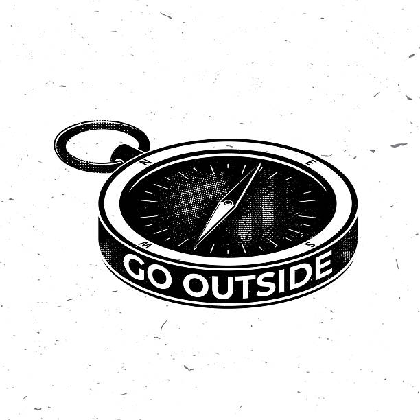 Go outside compass design, retro outdoor adventure typography with navigation symbol for t-shirt and print. Vector.