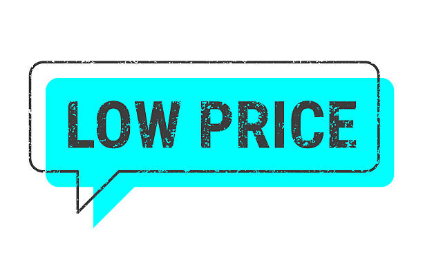 Low Price. Speech bubble, banner, label for your own design, isolated on a white background. The speech bubble is neon blue with a black textured frame and text. Trendy banner with a grunge effect. Vector Illustration (EPS file, well layered and grouped). Easy to edit, manipulate, resize or colorize. Vector and Jpeg file of different sizes.