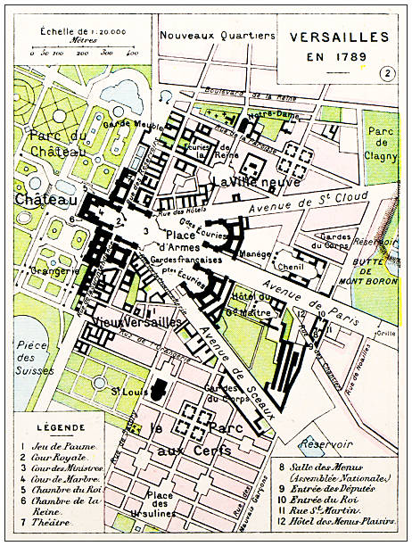 Map from old French Atlas: Paris, France, Versailles, 1789