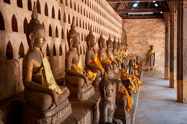 Vientiane, Laos - April  11, 2011: Wat Sisaket Museum. Wat Si Saket in Vientiane is famous for its surrounding cloister wall, which houses over 6,800 tiny Buddha images, along with hundreds of seated Buddhas in a shaded, covered corridor