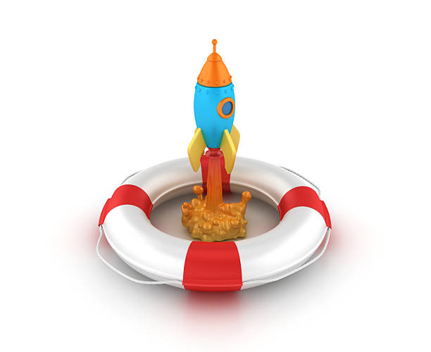 Life Belt with Rocket - White Background - 3D Rendering