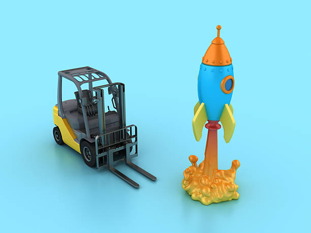 Forklift Truck with Rocket - Color Background - 3D Rendering