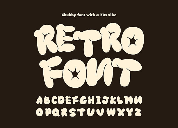 Creative chubby retro font in cream color on dark brown background, featuring a vintage 70s aesthetic with bubbly alphabet letters for stylish posters, branding, and warm lifestyle graphic design