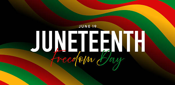 Juneteenth background, Freedom Day poster, flag border American Juneteenth background, USA Freedom Day poster with pan-african flag border, US Emancipation Day text lettering with waving flag juneteenth stock illustrations