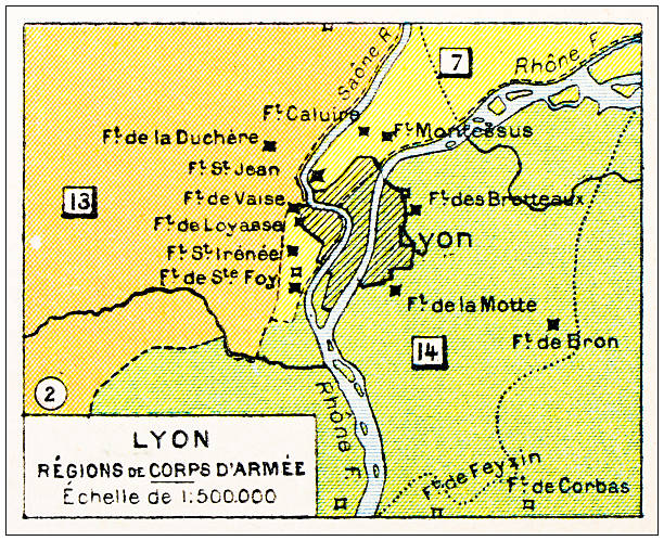 Map from old French Atlas: Lyon, Military