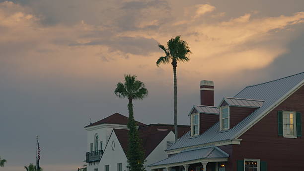 Historic Buildings and Palm Trees at Dusk, St. Augustine, Florida