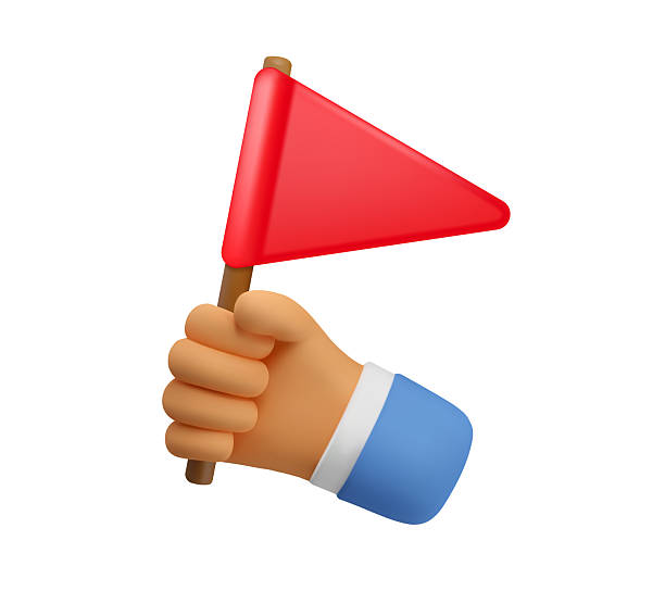 Vector 3d hand with red flag icon. Triangle flag, alert, problem or abuse concept. Simple icon isolated on white background