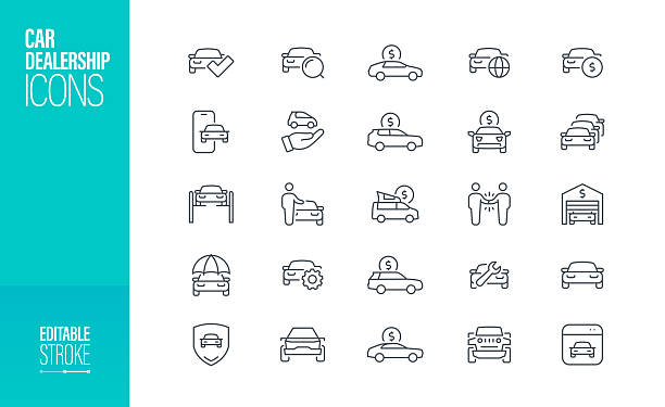 stockillustraties, clipart, cartoons en iconen met car dealership line icon set editable stroke - autodealer