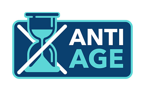 ilustraciones, imágenes clip art, dibujos animados e iconos de stock de insignia antiedad para envases de productos cosméticos - antiarrugas