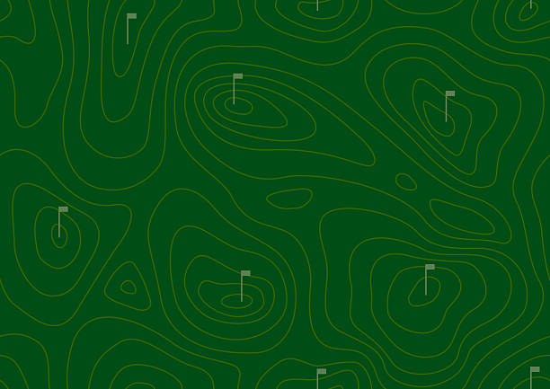 ilustrações de stock, clip art, desenhos animados e ícones de seamless topographic contour lined golf course map pattern with flags - golfe