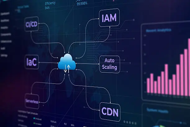 Photo of Cloud computing workflow on a computer display