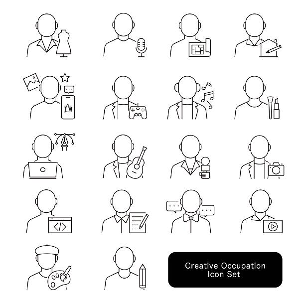 illustrations, cliparts, dessins animés et icônes de ensemble d’icônes de profession créative - créateur de mode
