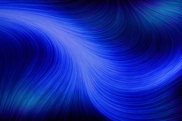 Abstract blue glowing lines flowing, dark atmospheric backdrop, rhythmic digital wave patterns vector art illustration