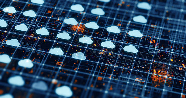 Cloud Computing Architecture and Distributed Data Network Concept stock photo