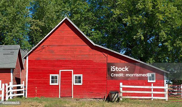 Red Wisconsin Barn With Door And Three Windows Stock Photo - Download Image Now - Barn, Door, Red