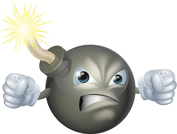 Angry cartoon bomb An illustration of an angry looking cartoon bomb character. Vector file is eps 10 and uses transparency blends and gradient mesh electrical fuse drawing stock illustrations