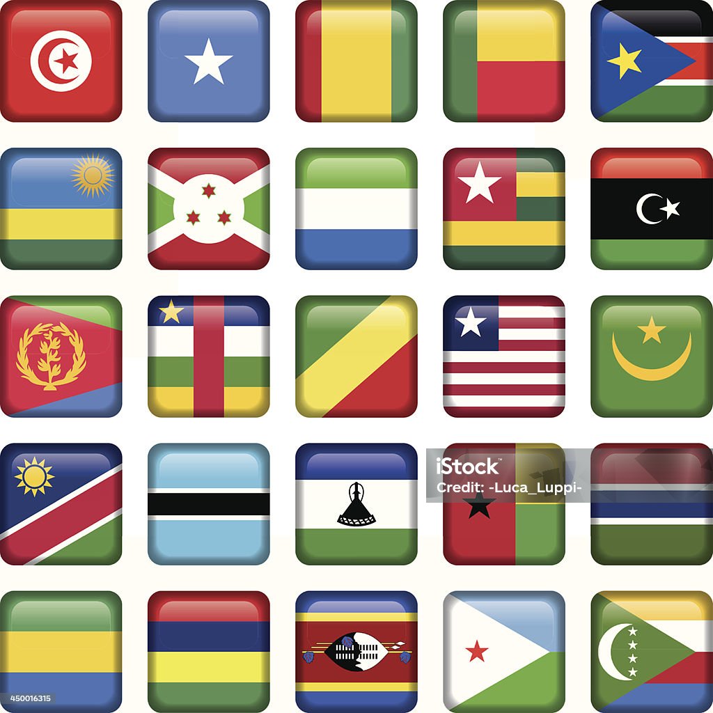 Afrika Flags Square Knöpfen - Lizenzfrei Afrika Vektorgrafik