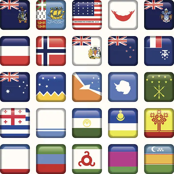 Vector illustration of Antarctic and Russian Flags Square Buttons