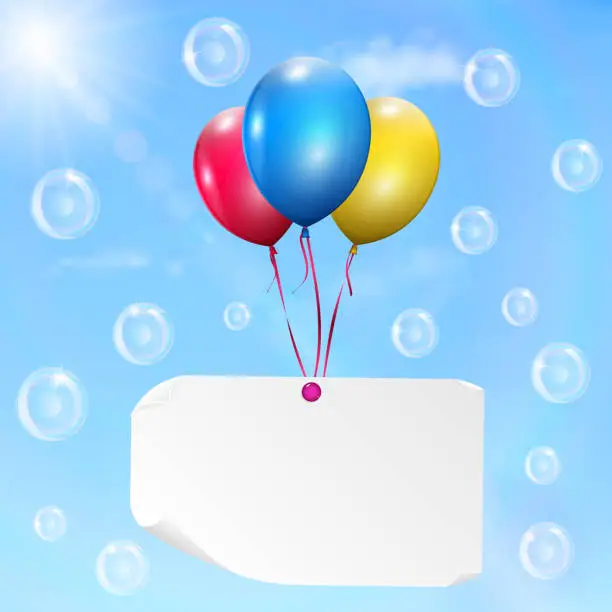 Vector illustration of Multicolored balloons with paper card