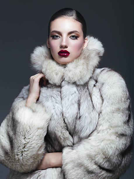 Beautiful woman in fur coat stock photo