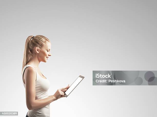 Woman With Tablet Stock Photo - Download Image Now - Adult, Beautiful People, Beauty