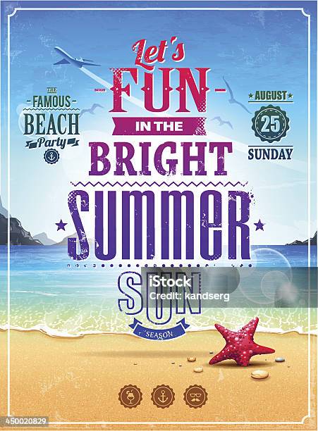 Sommer Retro Poster Stock Vektor Art und mehr Bilder von Horizont über Wasser - Horizont über Wasser, Meer, Sandig