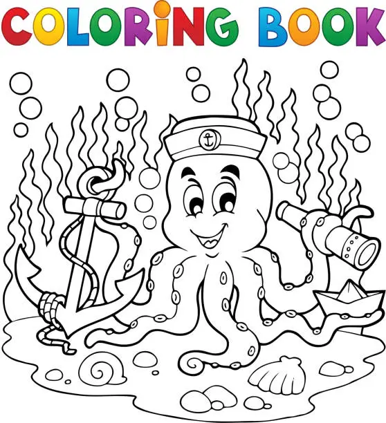 Vector illustration of Coloring book octopus sailor 1