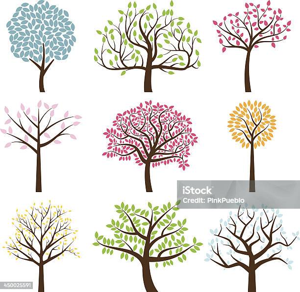 Vector Collection Of Tree Silhouettes Stock Illustration - Download Image Now - Tree, Family Tree, Illustration