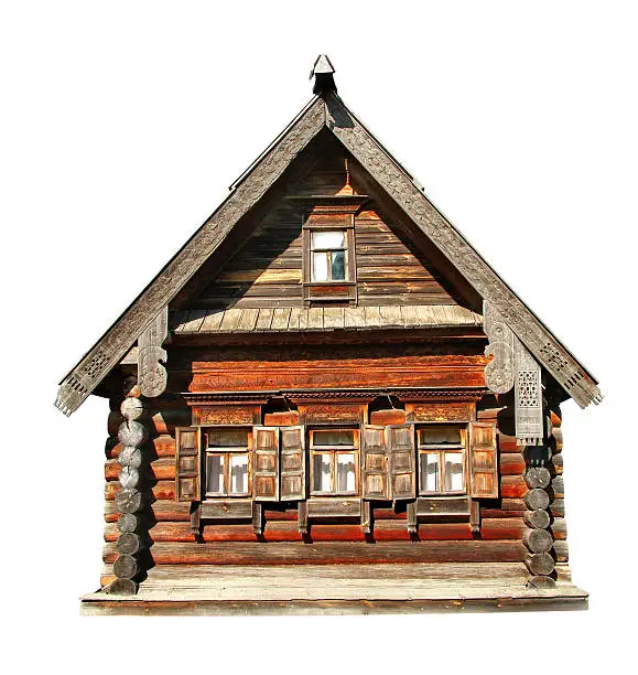 Old wooden house isolated over white background