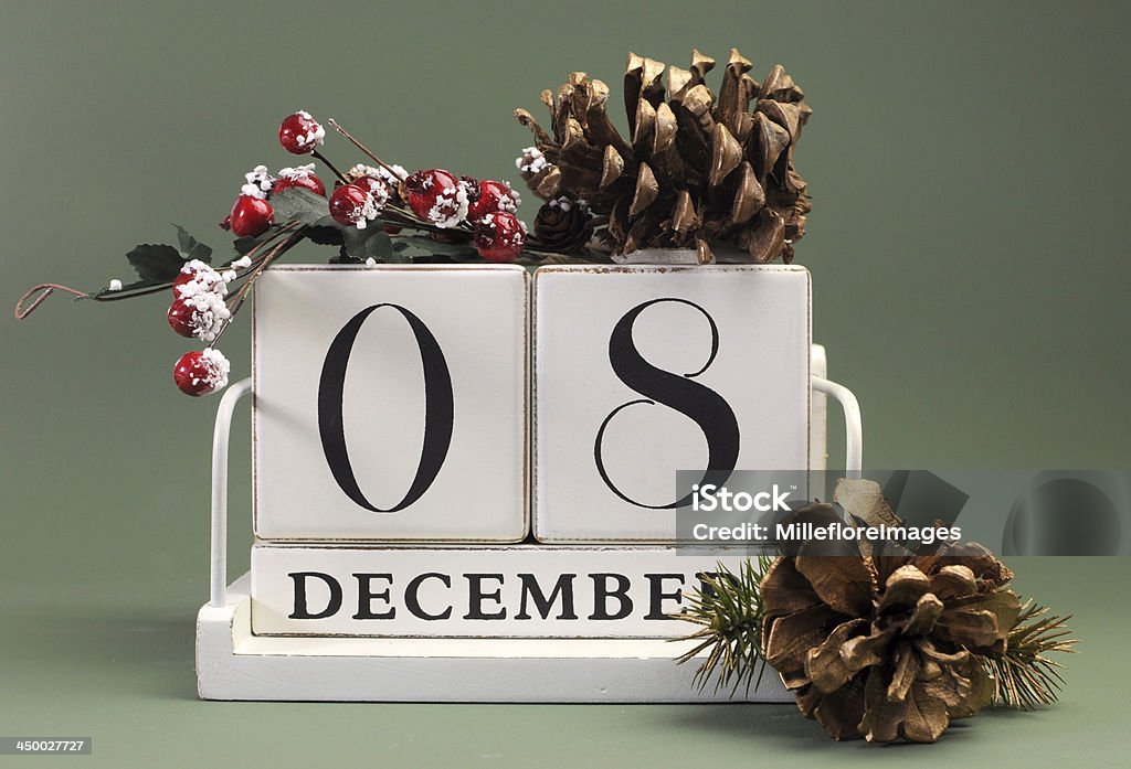 Save the Date calendar for December 8. Save the Date calendar with Winter theme colors Calendar Stock Photo