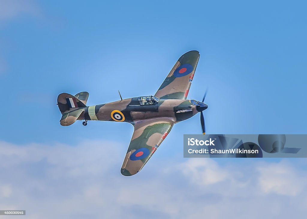 Cleethorpes, England - July 28, 2013: Hawker Hurricane airplane Cleethorpes, England - July 28, 2013: Hawker Hurricane WW2 airplane flying at the cleethropes air show Airshow Stock Photo