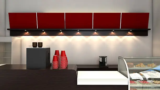 3D render of bright coffee shop interior