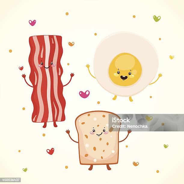 Süße Frühstück Speck Und Spiegelei Toast Stock Vektor Art und mehr Bilder von Brotsorte - Brotsorte, Brötchen, Charakterkopf