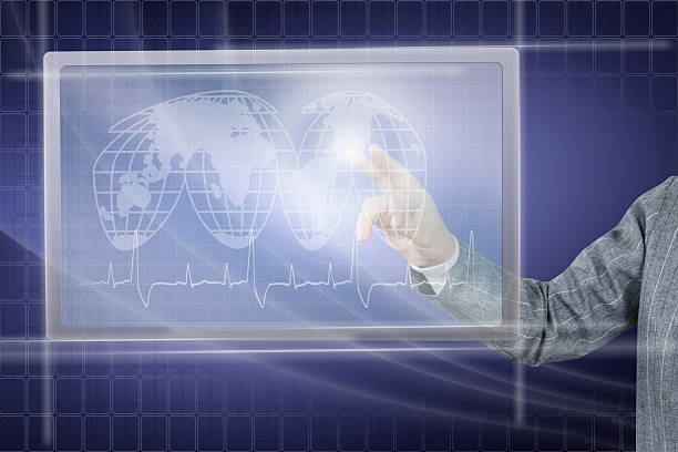 istock Woman Touches Virtual Screen. Concept Of Modern Technology 450038925