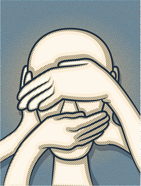 Censorship diagram with hands covering the face vector art illustration
