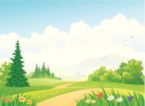 Vector illustration of a forest path at the mountains.